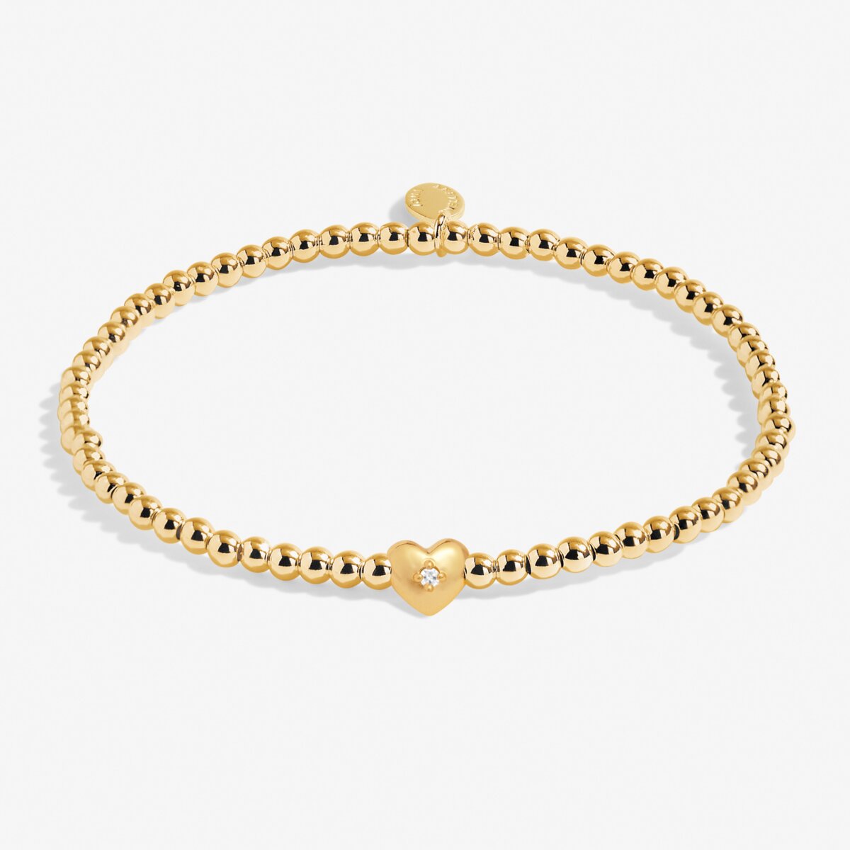 Joma Jewellery gold plated stretch beaded bracelet with heart charm and presented on a foil stamped sentiment card.