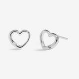 Heart-shaped silver earrings on a white background