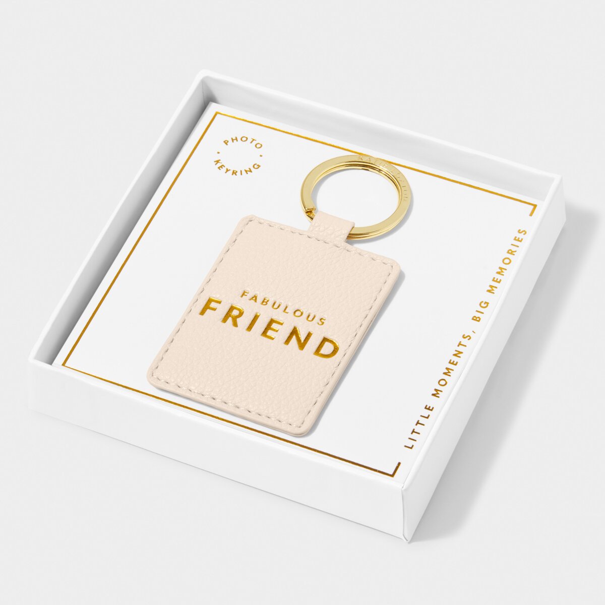 Fabulous Friend keyring in eggshell with gold lettering with photo window on back