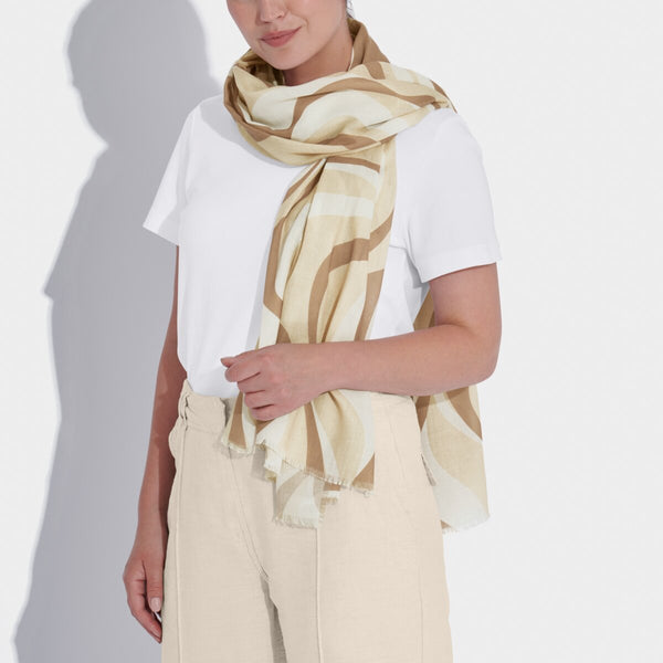 Wave design taupe printed scarf