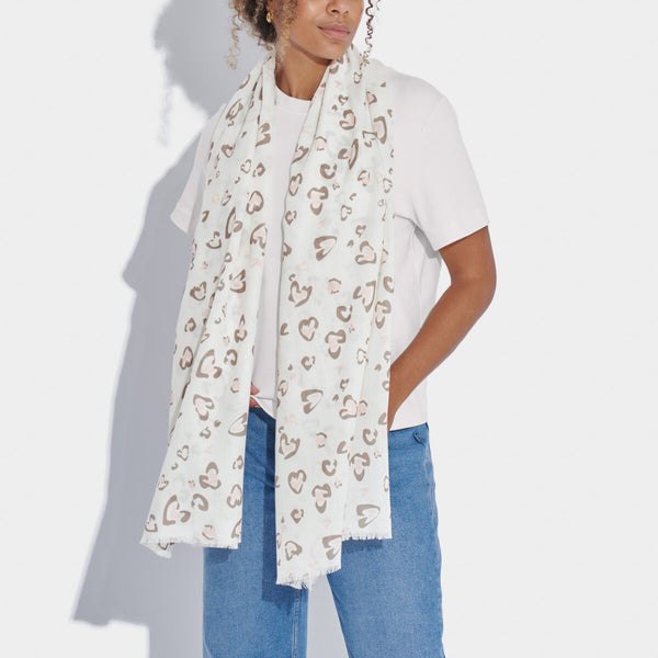 White scarf with heart leopard print