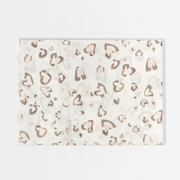 White scarf with heart leopard print