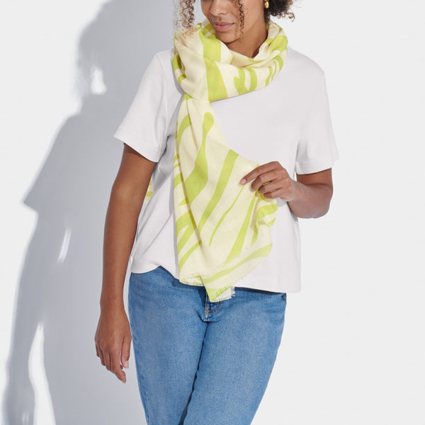 Katie Loxton scarf with zebra print in lime and off white