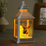 White LED lantern with highland cow design