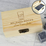 Personalised set of 8 whisky stones in custom wooden box for Papa.