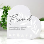 Free standing grey wood heart ornament for friend