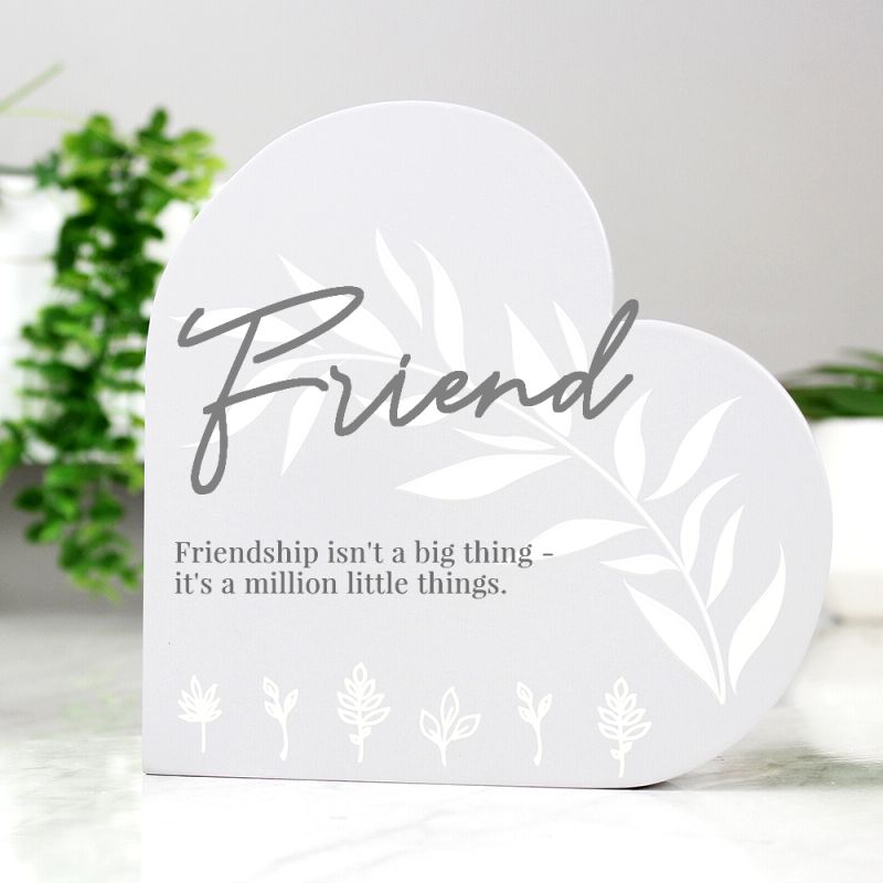 Free standing grey wood heart ornament for friend