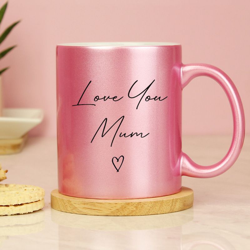 Personalised pink glitter mug for Mum