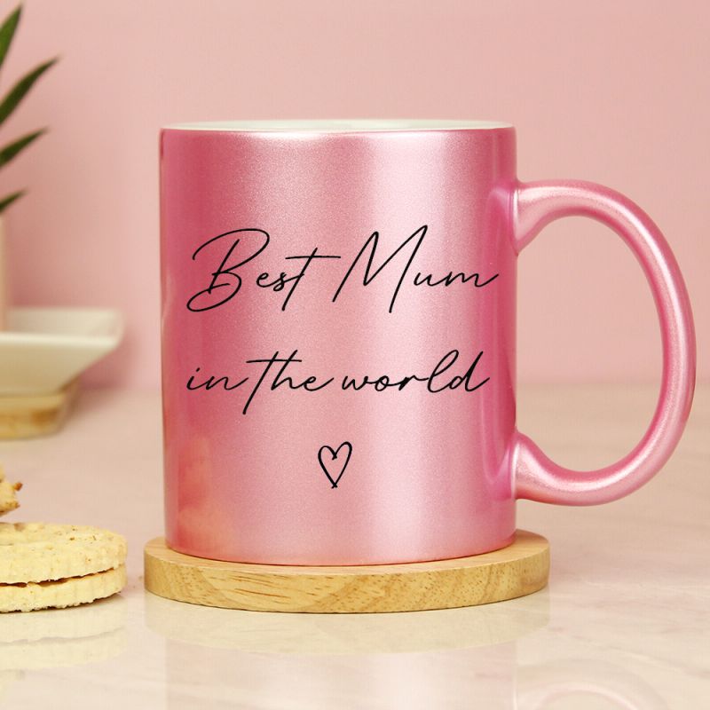 Personalised pink glitter mug for Mum