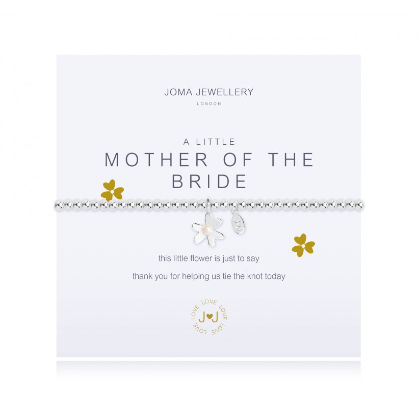 Joma Jewellery 'a little' faceted bracelet with beautiful flower charm, presented on a sentiment card which reads:  'This little flower is just to say thank you for helping us tie the knot today'