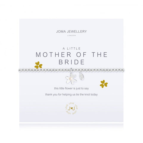 Joma Jewellery 'a little' faceted bracelet with beautiful flower charm, presented on a sentiment card which reads:  'This little flower is just to say thank you for helping us tie the knot today'
