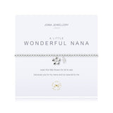 Joma Jewellery 'a little' bracelet with flower charm, presented on a sentiment card which reads: 'wear this little flower for all to see because you're my nana and so special to me' Beautifully packaged in it's own Joma Jewellery envelope and gifting card. Metal Type: Silver plated brass Dimensions: 17.5 cm