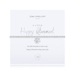 Joma Jewellery 'a little' bracelet with pretty charm, presented on a sentiment card which reads:  'this little bracelet is here to say, happy retirement enjoy every day'