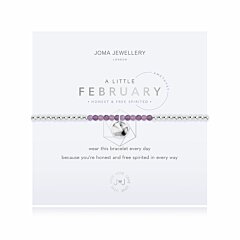 A lovely 'A Little' bracelet radiates birthstone beauty with special amethyst beads and a gently hammered silver circle charm.  The sentiment reads 'Wear this bracelet every day, because you're honest and free spirited in every way.