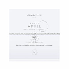 This lovely 'A Little'  April birthstone bracelet features special rock crystal stones for and a gently hammered silver star charm.  The words featured on the card say:  Wear this bracelet every day, because you're adventurous and courageous in every way