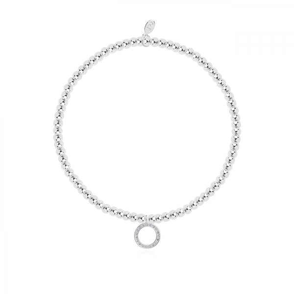 Say happy birthday in style with this gorgeous, sparkling stretch bracelet from Joma Jewellery's 'Confetti A Littles' range.  The silver plated bracelet features a sparkly circle charm and comes presented on a card with the sentiment:  'A Little'  'Congratulations'  'this little bracelet is just to say congratulations and hip hip hooray!'