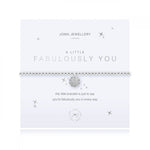 Sparkly silver plated stretch bracelet from Joma Jewellery's 'a little' range.  The pretty bracelet features an embellished ball charm and comes presented on a sentiment card which reads:  'A Little'  'Fabulously You'  'this little bracelet is just to say, you're fabulously you in every way'