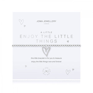 Sparkly silver plated stretch bracelet from Joma Jewellery's 'a little' range.  The pretty bracelet features an embellished sparkly heart charm and comes presented on a sentiment card which reads:  'A Little'  'Enjoy The Little Things'  'this little bracelet is for you to treasure, enjoy the little things now and forever'