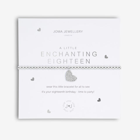 Joma Jewellery 'a little' bracelet with pretty little charm, presented on a sentiment card which reads:  'Wear this little bracelet for all to see, it's your eighteenth birthday – time to party'  Beautifully packaged in it's own Joma Jewellery envelope and gifting card.