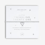 Joma Jewellery 'a little' bracelet with pretty little charm, presented on a sentiment card which reads:  'This bracelet is to celebrate turning twenty-one, hip hip hooray – the fun has just begun!'  Beautifully packaged in it's own Joma Jewellery envelope and gifting card.