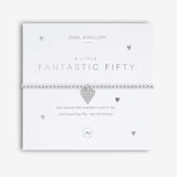 Joma Jewellery 'a little' bracelet with pretty little charm, presented on a sentiment card which reads:  'This special little bracelet is just to say, you're turning fifty – hip hip hooray!'  Beautifully packaged in it's own Joma Jewellery envelope and gifting card.