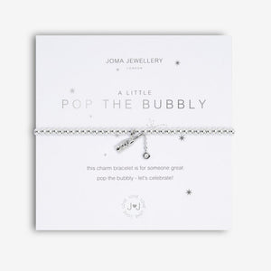 Joma Jewellery 'a little' bracelet with pretty little charm, presented on a sentiment card which reads:  'This charm bracelet is for someone great, pop the bubbly – let's celebrate!'  Beautifully packaged in it's own Joma Jewellery envelope and gifting card.