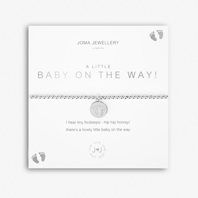 Silver joma jewelry bracelet with sentimental new baby message