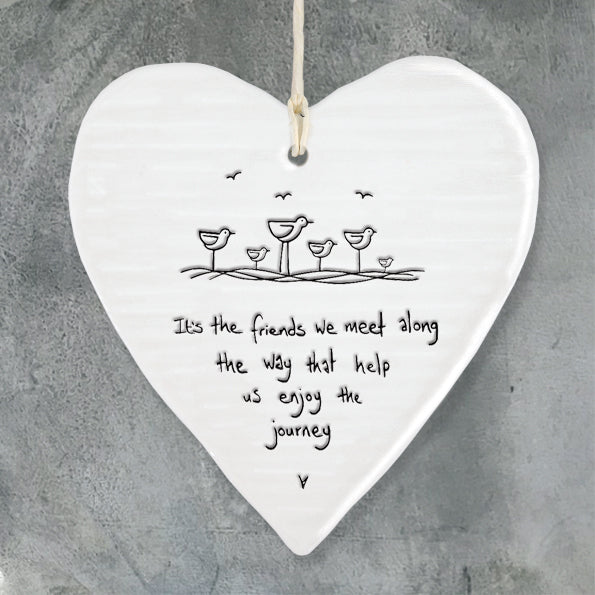 east of india white porcelain hanging heart, friends we meet