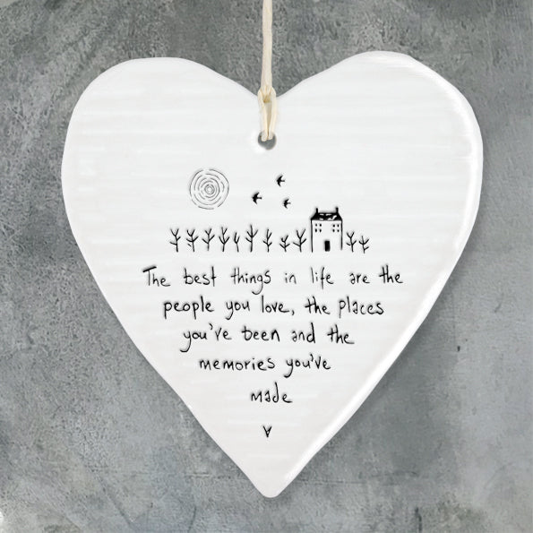 east of india white porcelain hanging heart, best things in life are the people you love