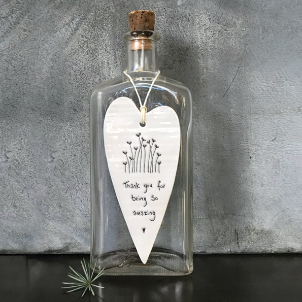 East of India long hanging porcelain heart Thank you for being so amazing