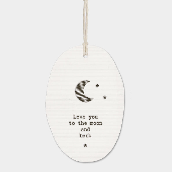 East of india white porcelain hanger love you to the moon and back