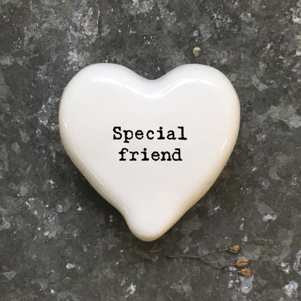 East of India porcelain heart token which reads:  'Special Friend.'  These tokens are the perfect little keepsake gift.
