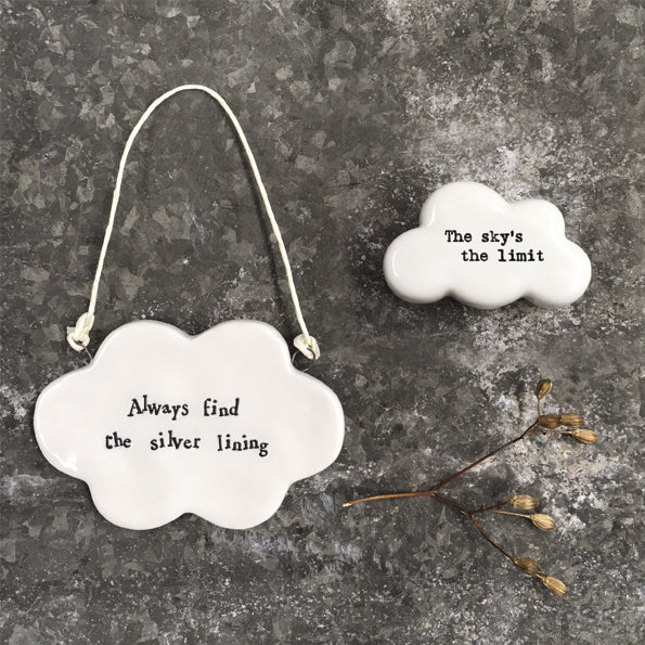 East of India porcelain cloud shaped token which reads:  'The sky's the limit.'  These tokens are the perfect little keepsake gift.