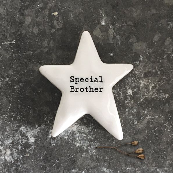 East of India porcelain star shaped token which reads:  'Special Brother.'  These tokens are the perfect little keepsake gift.