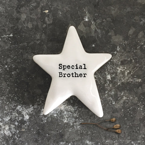 East of India porcelain star shaped token which reads:  'Special Brother.'  These tokens are the perfect little keepsake gift.