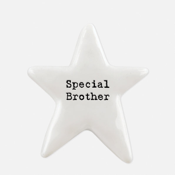East of India porcelain star shaped token which reads:  'Special Brother.'  These tokens are the perfect little keepsake gift.