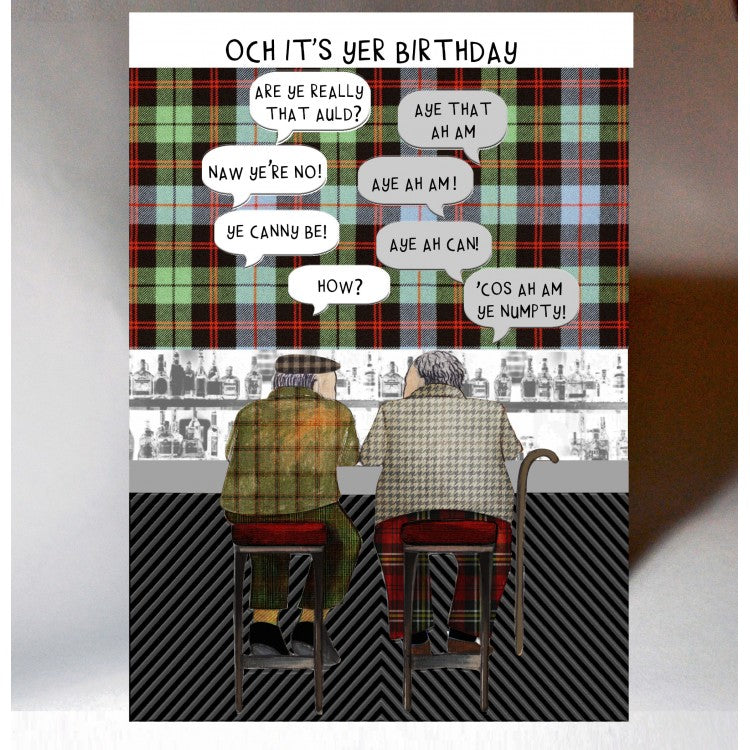 Scottish Slang Birthday Card with touch of tartan and auld men chatting