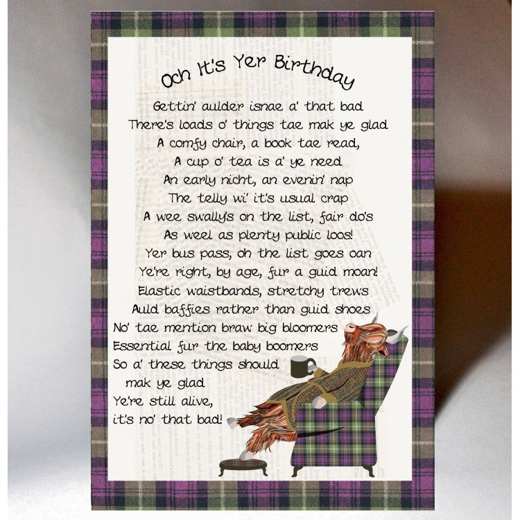 Scottish Slang Birthday Card with touch of tartan and poem about getting older - Scottish banter