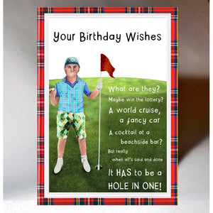 Scottish Slang Birthday Card with touch of tartan and golf related poem - hole in one