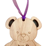 Baby Bot Lucky Sixpence on hanging wooden teddy with tartan