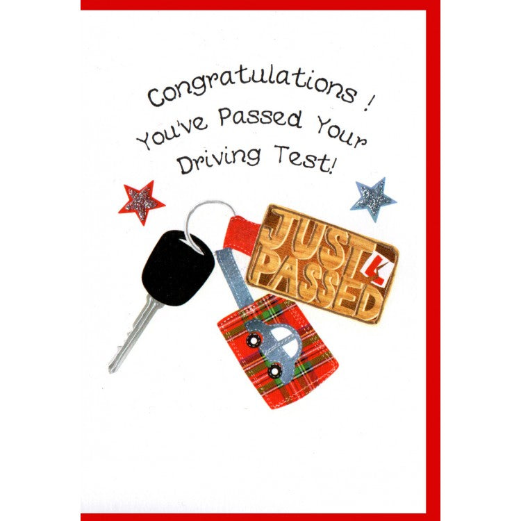 Scottish Congratulations Card with car key and key rings;  'Congratulations! You've Passed Your Driving Test!'. 