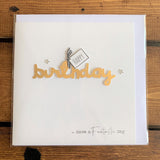 Hand finished birthday card featuring embellished design which reads: 'Happy birthday ... have a fantastic day'