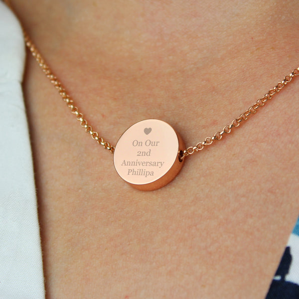 Personalised Disc Necklace - Rose Gold Coloured Heart