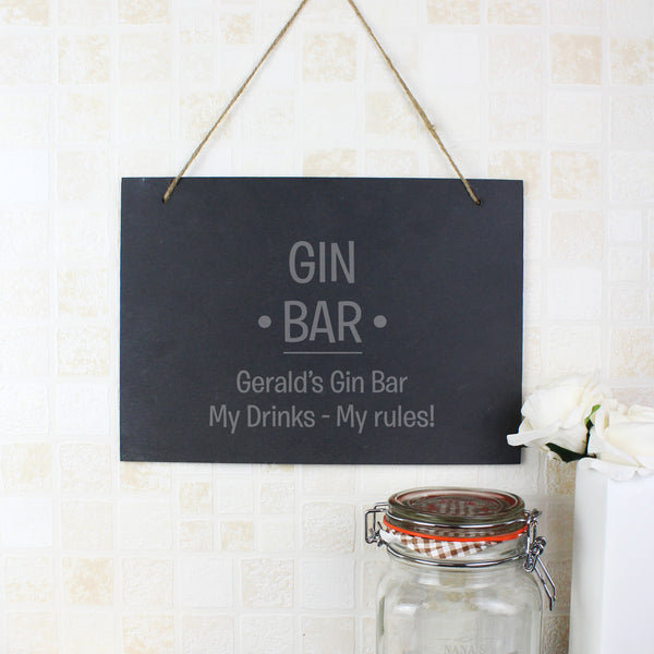 Slate hanging sign with natural, rustic string which can be personalised with your own choice of message