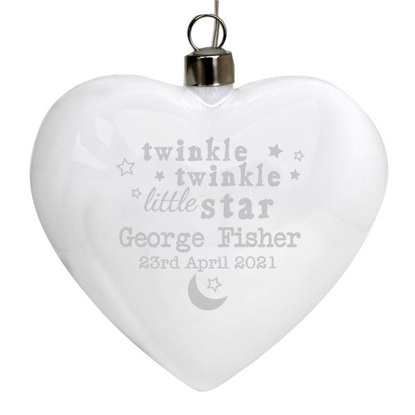 Beautiful personalised LED hanging heart, would make a lovely nightlight for your precious little ones nursery.  Personalise the front of your bauble with any name 2 lines of 20 characters per line, line 1 is mandatory.