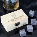 Personalised Whisky Stones Set perfect for preventing a watered down dram.  The whisky stones work well cooling drinks down as they stay cooler for longer with better heat retention and can be used for any alcoholic tipple.  The set includes 8 stones which are presented in a wooden clasp locked box