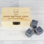 Personalised Whisky Stones Set perfect for preventing a watered down dram.  The whisky stones work well cooling drinks down as they stay cooler for longer with better heat retention and can be used for any alcoholic tipple.  The set includes 8 stones which are presented in a wooden clasp locked box
