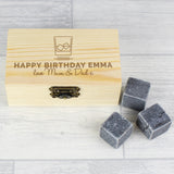 Personalised Whisky Stones Set perfect for preventing a watered down dram.  The whisky stones work well cooling drinks down as they stay cooler for longer with better heat retention and can be used for any alcoholic tipple.  The set includes 8 stones which are presented in a wooden clasp locked box