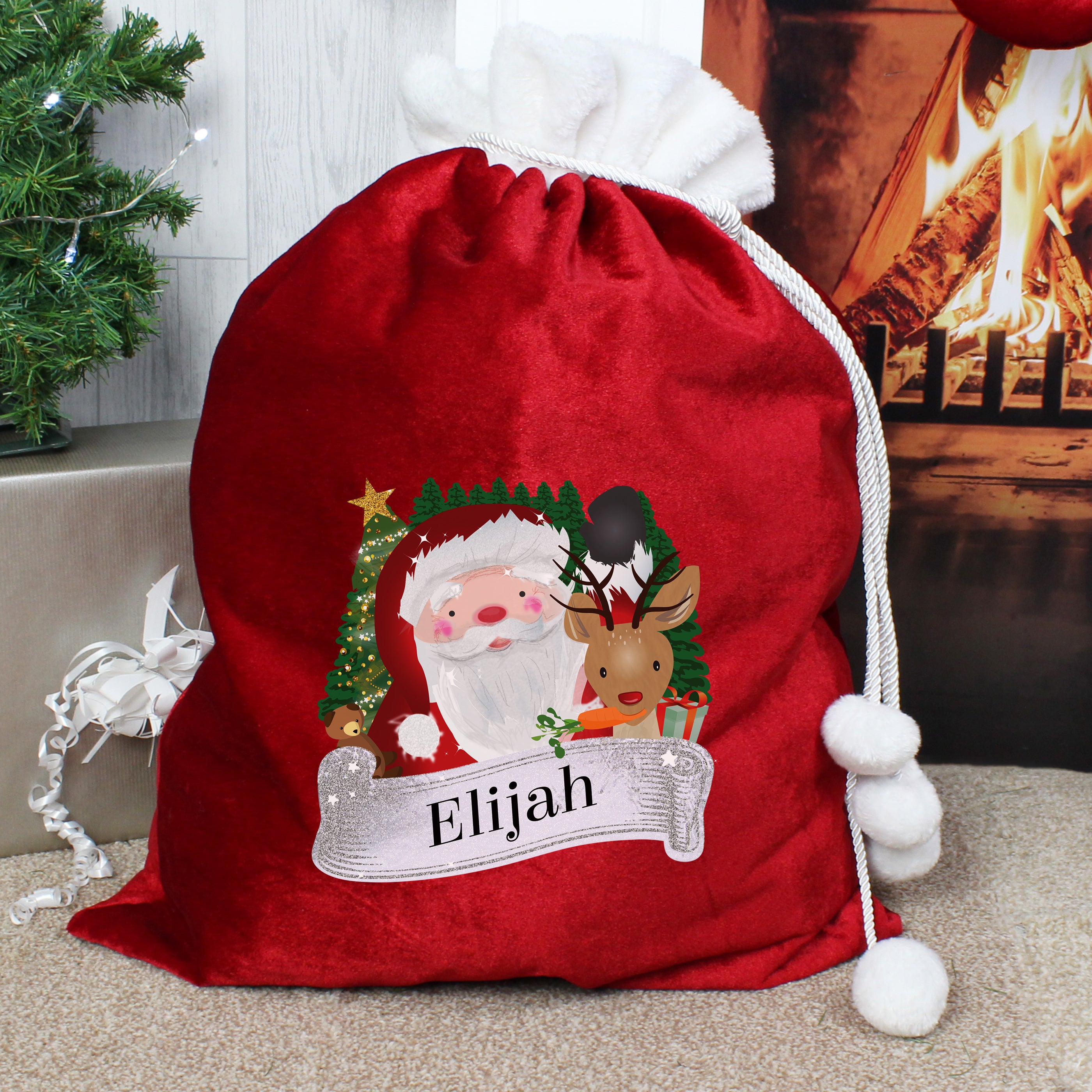 This personalised Christmas santa sack is the perfect way to present Christmas gifts and looks super luxurious too with beautiful pom pom ties.  It can be stored to use for that little bit of luxury year after year.  This pretty sack can be personalised with  up to 12 characters in length. Personalisation will appear as entered.