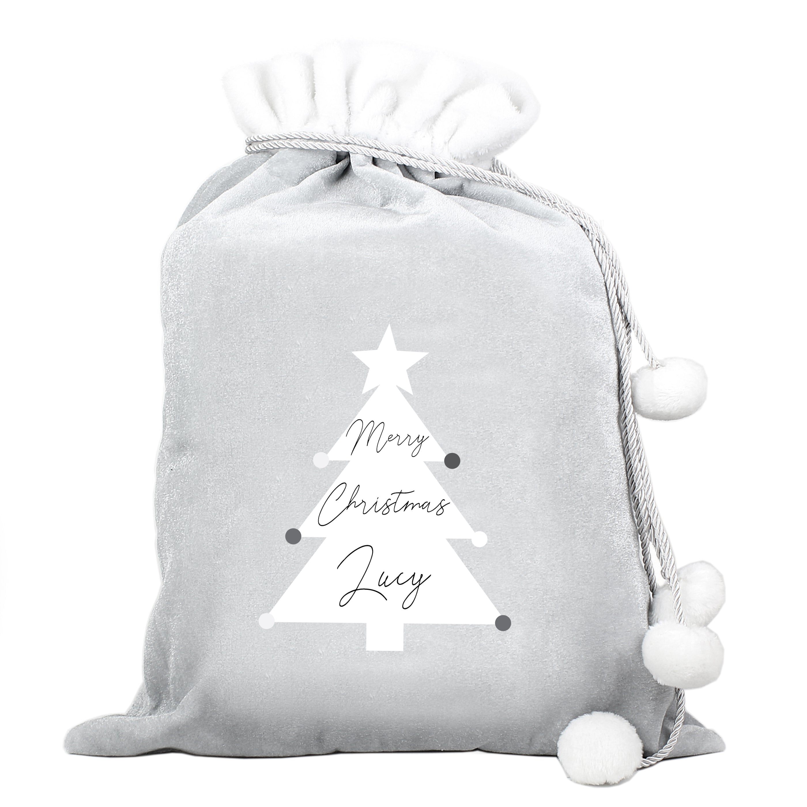 This personalised Christmas sack is the perfect way to present Christmas gifts and looks super luxurious too with beautiful pom pom ties.  It can be stored to use for that little bit of luxury year after year.  This pretty santa sack can be personalised with a name up to 10 characters in length. Please refrain from using fixed upper case as this may make the personalisation hard to read. The words 'Merry Christmas' is fixed text.